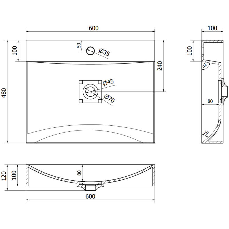 Mexen Poli countertop basin made of conglomerate 1/O 60 x 48 cm, black - 23026071