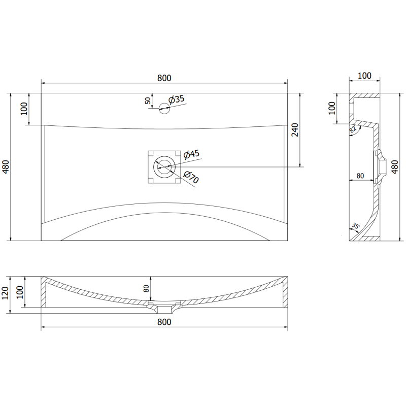 Mexen Poli countertop washbasin made of conglomerate 1/O 80 x 48 cm, black - 23028071