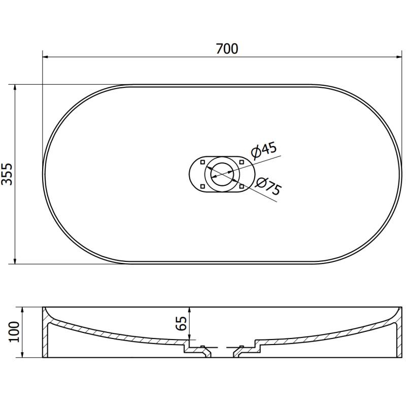 Mexen Sofia countertop washbasin made of conglomerate 70 x 35 cm, black - 23067071