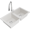 Mexen Mario granite kitchen sink double bowl with Savita kitchen faucet, white - 6504-20-672601-00