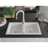 Mexen Mario 2-bowl granite kitchen sink with Savita kitchen tap, white - 6504-20-672601-20