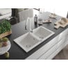 Mexen Mario 2-bowl granite kitchen sink with Savita kitchen tap, white - 6504-20-672601-20