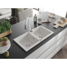 Mexen Mario granite double-bowl sink with Savita kitchen faucet, white - 6504-20-672601-20