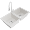 Mexen Mario 2-compartment granite sink with a kitchen mixer tap Savita, White - 6504-20-672601-20