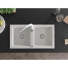 Mexen Mario granite double-bowl sink with Savita kitchen faucet, white - 6504-20-672601-20
