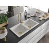 Mexen Mario 2-Bowl Granite Sink with Savita Kitchen Faucet, White - 6504-20-672601-50