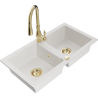 Mexen Mario 2-Bowl Granite Sink with Savita Kitchen Faucet, White - 6504-20-672601-50
