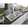 Mexen Mario granite double-bowl sink with Savita kitchen faucet, white - 6504-20-672601-70