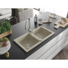 Mexen Mario granite double-bowl sink with Savita kitchen faucet, beige - 6504-69-672601-00
