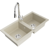 Mexen Mario granite double-bowl sink with Savita kitchen faucet, beige - 6504-69-672601-00