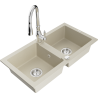 Mexen Mario granite kitchen sink 2-bowl with Savita kitchen faucet, beige - 6504-69-672601-00