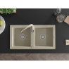 Mexen Mario granite double-bowl kitchen sink with Savita faucet, beige - 6504-69-672601-69