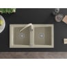 Mexen Mario granite double-bowl sink with Savita kitchen faucet, beige - 6504-69-672601-69