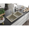 Mexen Mario granite double-bowl sink with Savita kitchen faucet, beige - 6504-69-672601-69