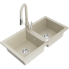 Mexen Mario granite double-bowl kitchen sink with Savita faucet, beige - 6504-69-672601-69