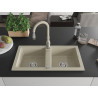 Mexen Mario granite double-bowl sink with Savita kitchen faucet, beige - 6504-69-672601-69