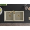 Mexen Mario 2-bowl granite kitchen sink with Savita tap, beige - 6504-69-672601-50