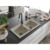 Mexen Mario 2-bowl granite kitchen sink with Savita faucet, beige - 6504-69-672601-70