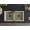 Mexen Mario 2-bowl granite kitchen sink with Savita kitchen faucet, beige - 6504-69-672601-70