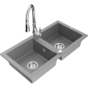 Mexen Mario 2-compartment granite sink with a kitchen mixer tap Savita, Grey - 6504-71-672601-00