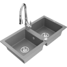 Mexen Mario granite double-bowl sink with Savita kitchen faucet, gray - 6504-71-672601-00