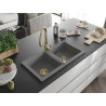 Mexen Mario 2-bowl granite kitchen sink with Savita faucet, gray - 6504-71-672601-50