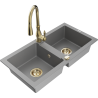 Mexen Mario 2-bowl granite kitchen sink with Savita faucet, gray - 6504-71-672601-50