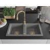 Mexen Mario granite double-bowl sink with Savita kitchen faucet, gray - 6504-71-672601-50