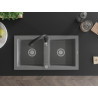 Mexen Mario granite double-bowl kitchen sink with Savita faucet, gray - 6504-71-672601-70