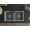 Mexen Mario granite sink 2-chamber with Savita kitchen tap, grey - 6504-71-672601-70