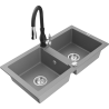 Mexen Mario 2-compartment granite sink with a kitchen mixer tap Savita, Grey - 6504-71-672601-70