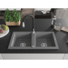 Mexen Mario granite 2-bowl sink with Savita kitchen faucet, gray - 6504-71-672601-70