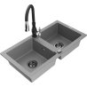 Mexen Mario 2-compartment granite sink with a kitchen mixer tap Savita, Grey - 6504-71-672601-70-B