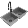 Mexen Mario granite kitchen sink with 2 bowls and Savita kitchen tap, grey - 6504-71-672601-70-B