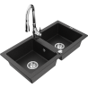 Mexen Mario 2-compartment granite sink with a kitchen mixer tap Savita, Black/Silver metallic - 6504-73-672601-00