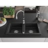 Mexen Mario 2-bowl granite sink with Savita kitchen tap, black/silver metallic - 6504-73-672601-00