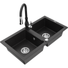 Mexen Mario 2-compartment granite sink with a kitchen mixer tap Savita, Black/Silver metallic - 6504-73-672601-70