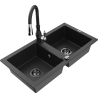 Mexen Mario 2-compartment granite sink with a kitchen mixer tap Savita, Black/Silver metallic - 6504-73-672601-70-B