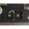 Mexen Mario granite double bowl sink with Savita kitchen faucet, black/gold metallic - 6504-75-672601-00