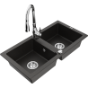 Mexen Mario 2-compartment granite sink with a kitchen mixer tap Savita, Black/Gold metallic - 6504-75-672601-00