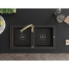 Mexen Mario 2-compartment granite sink with Savita kitchen faucet, black/gold metallic - 6504-75-672601-50-B