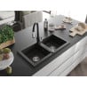 Mexen Mario granite sink 2-chamber with Savita kitchen tap, black/gold metallic - 6504-75-672601-70