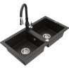 Mexen Mario 2-compartment granite sink with a kitchen mixer tap Savita, Black/Gold metallic - 6504-75-672601-70