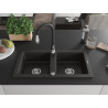 Mexen Mario 2-bowl granite sink with kitchen faucet Savita, black/gold metallic - 6504-75-672601-70