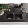 Mexen Mario granite sink 2-chamber with Savita kitchen tap, black/gold metallic - 6504-75-672601-70