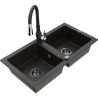 Mexen Mario 2-compartment granite sink with a kitchen mixer tap Savita, Black/Gold metallic - 6504-75-672601-70-B