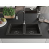 Mexen Mario 2-chamber granite sink with Savita kitchen faucet, black/gold metallic - 6504-75-672601-70-B