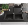 Mexen Mario granite kitchen sink 2-bowl with Savita kitchen tap, black/golden metallic - 6504-75-672601-70-B