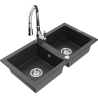 Mexen Mario 2-compartment granite sink with a kitchen mixer tap Savita, spotted black - 6504-76-672601-00