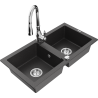 Mexen Mario granite double-bowl kitchen sink with Savita faucet, speckled black - 6504-76-672601-00